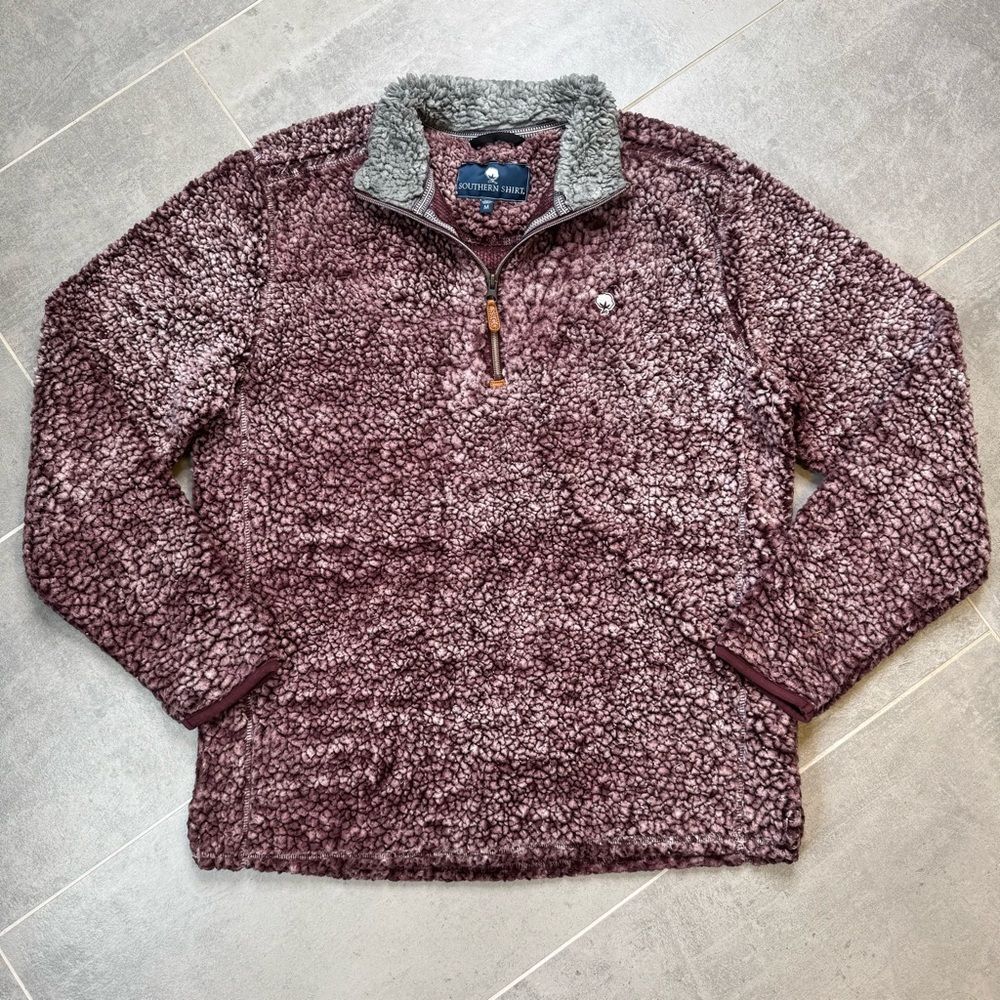 Southern Shirt Sherpa Quarter Zip Jacket Medium maroon gray
